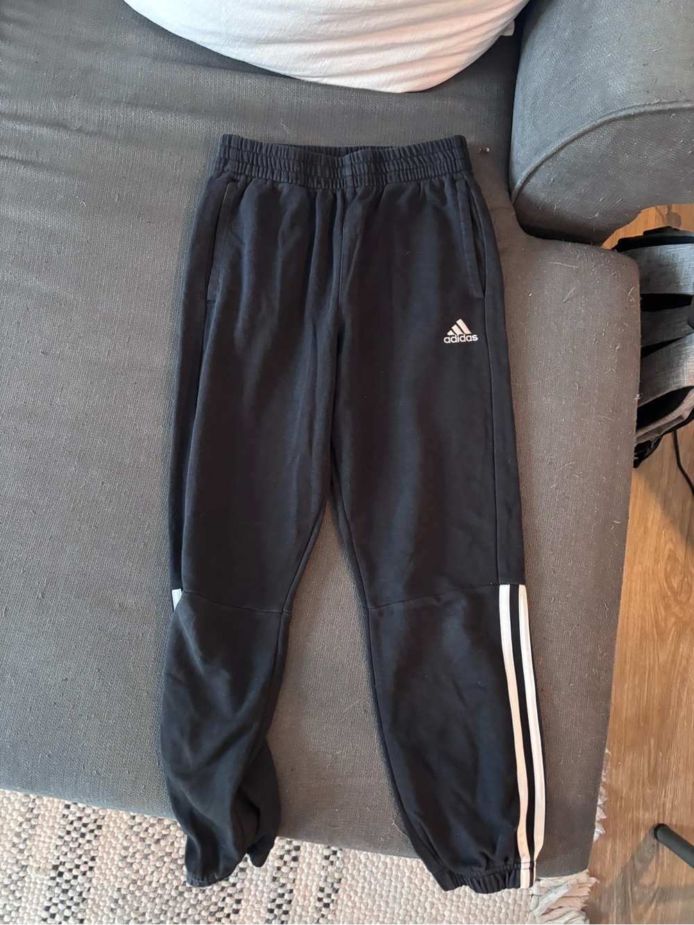 adidas Black Jogger Sweatpants with White Side Stripes